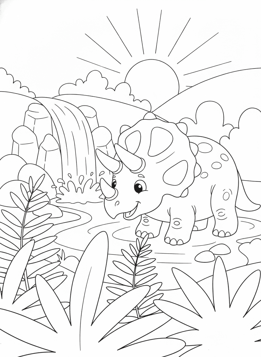 Friendly Triceratops Coloring Page — free printable coloring page