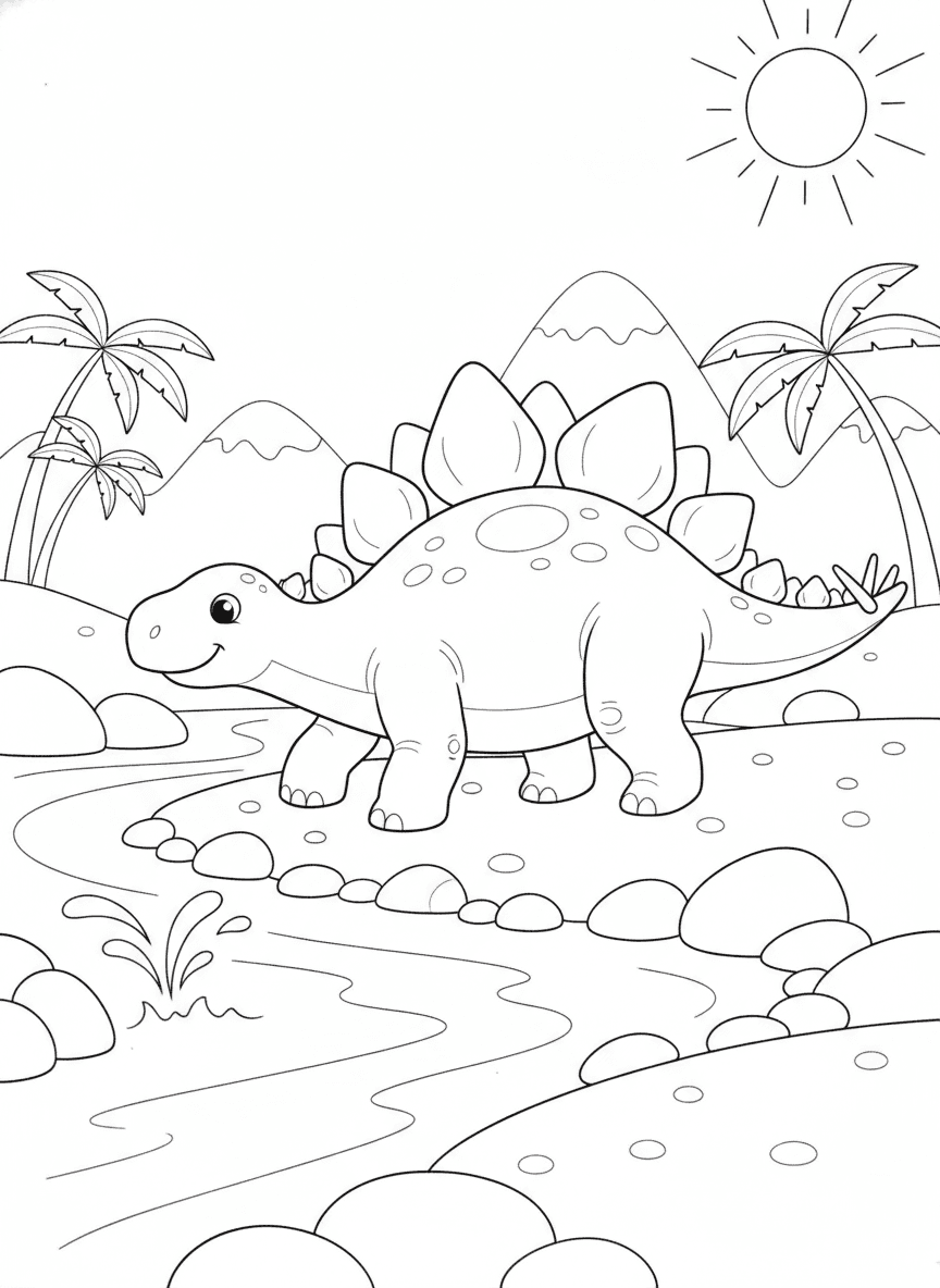 Stegosaurus Riverbank Coloring Page — free printable coloring page
