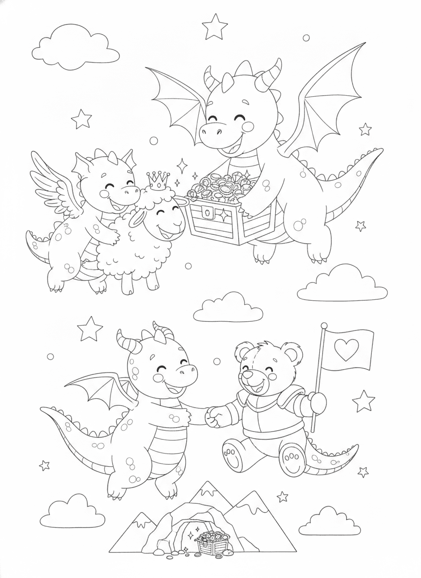 Cute Dragons Coloring Page — free printable coloring page