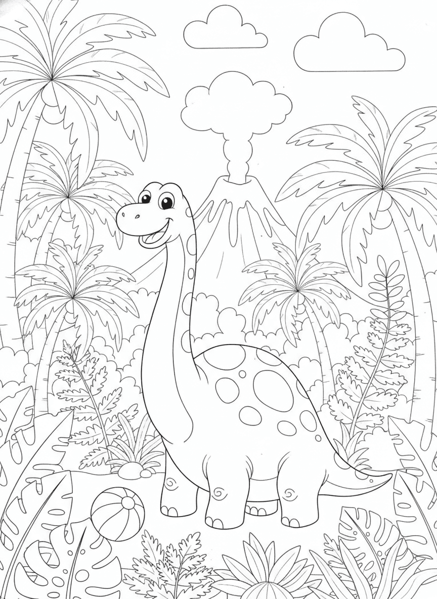 Friendly Dinosaur Coloring Page — free printable coloring page