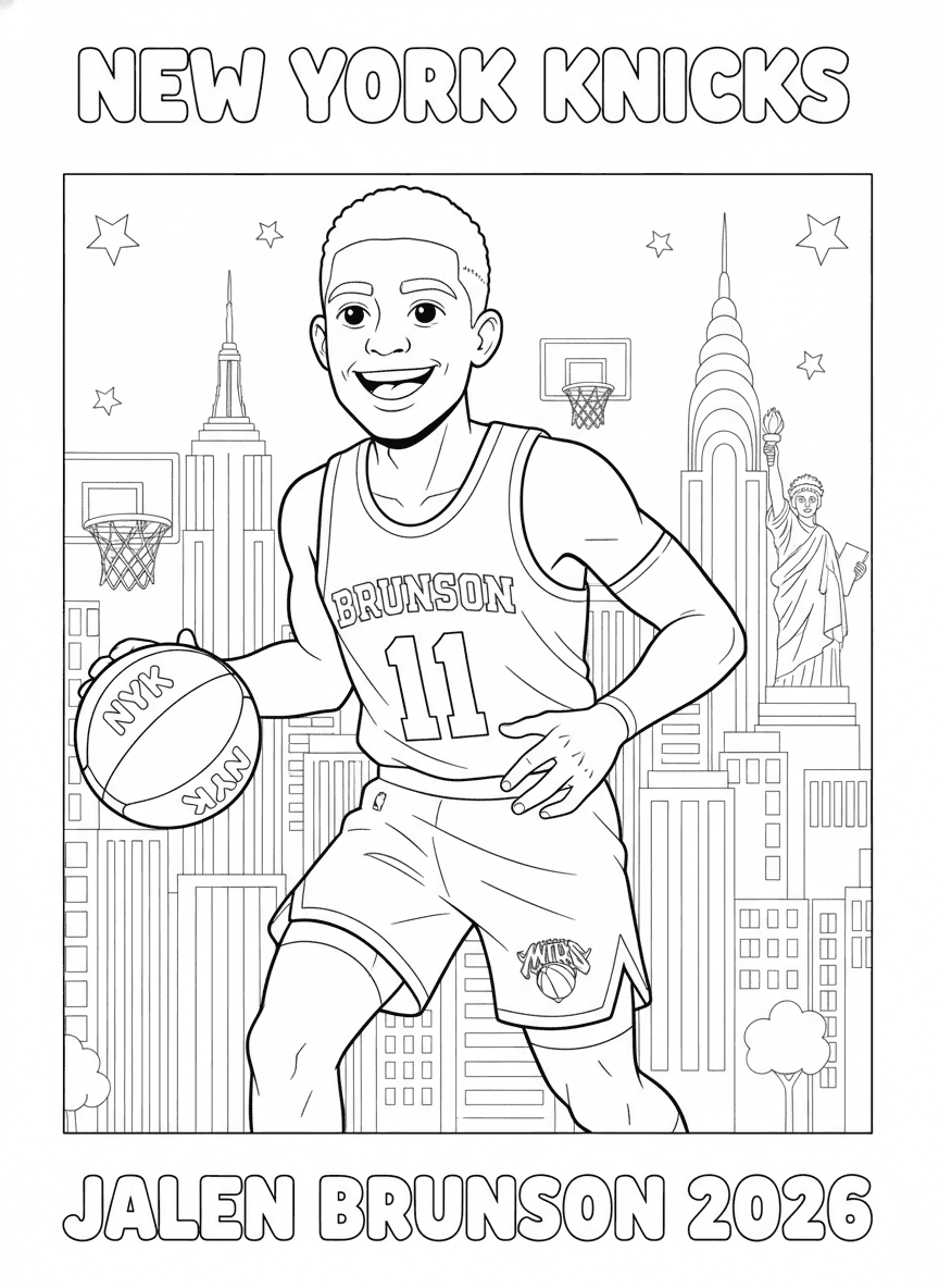 Jalen Brunson Knicks Coloring Page — free printable coloring page