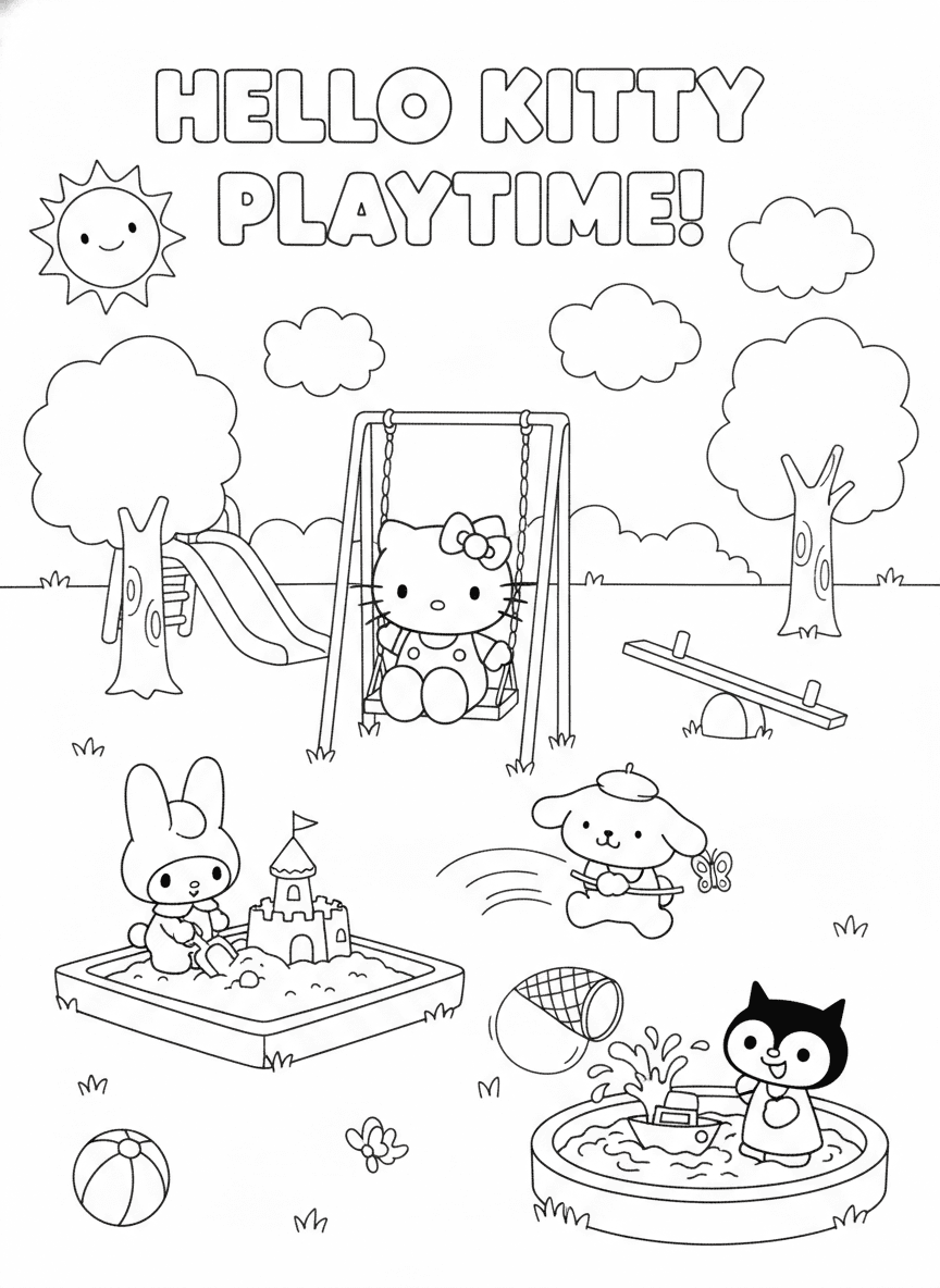 Hello Kitty Play Coloring Page — free printable coloring page