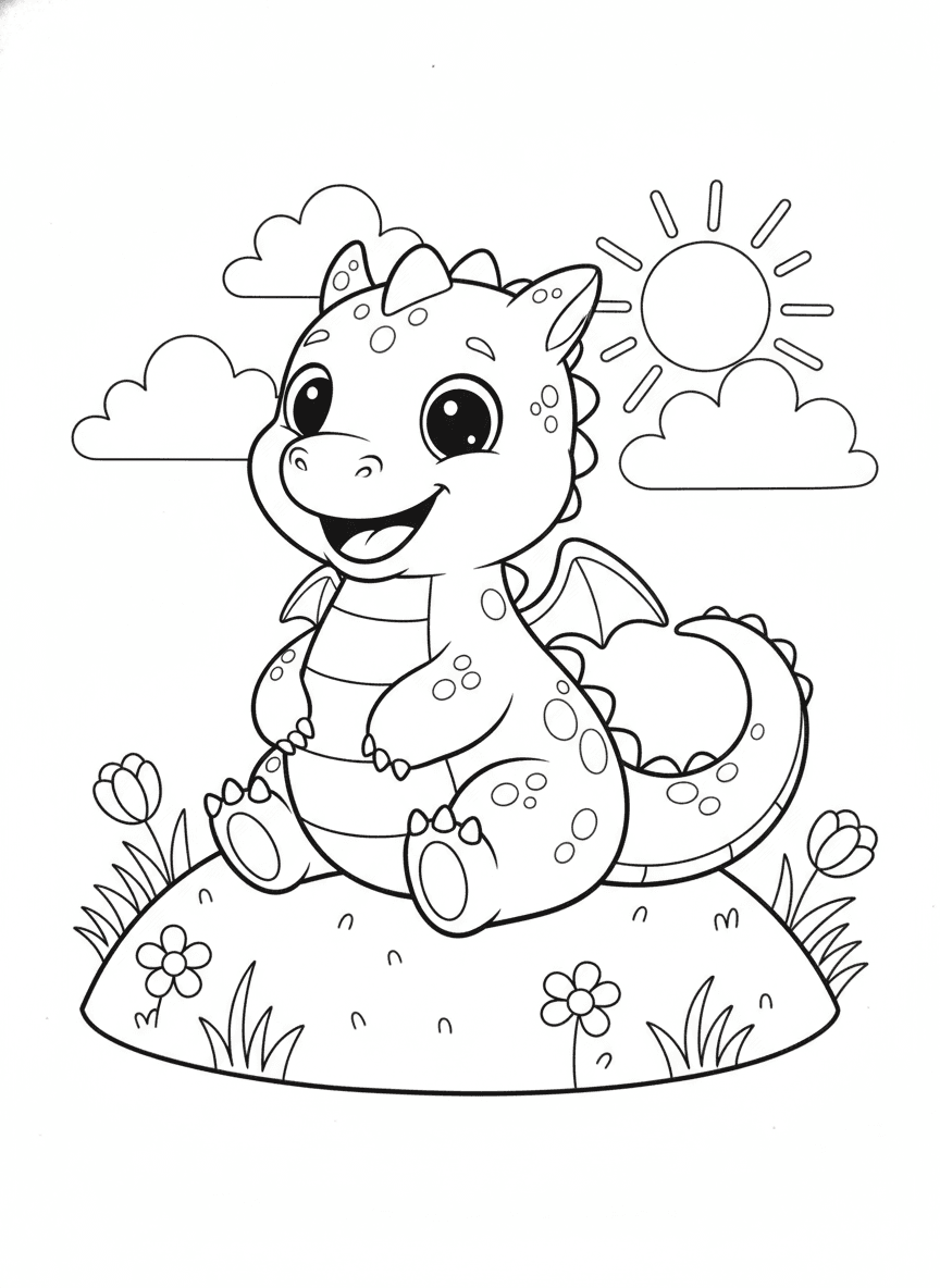 Cute Dragon Coloring Page — free printable coloring page