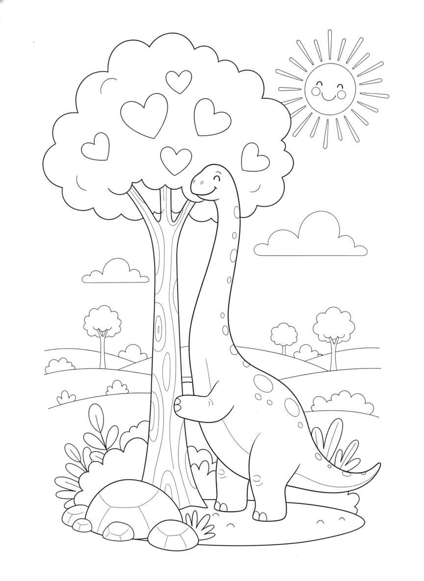 Brachiosaurus Reaching Leaves Coloring Page — free printable coloring page