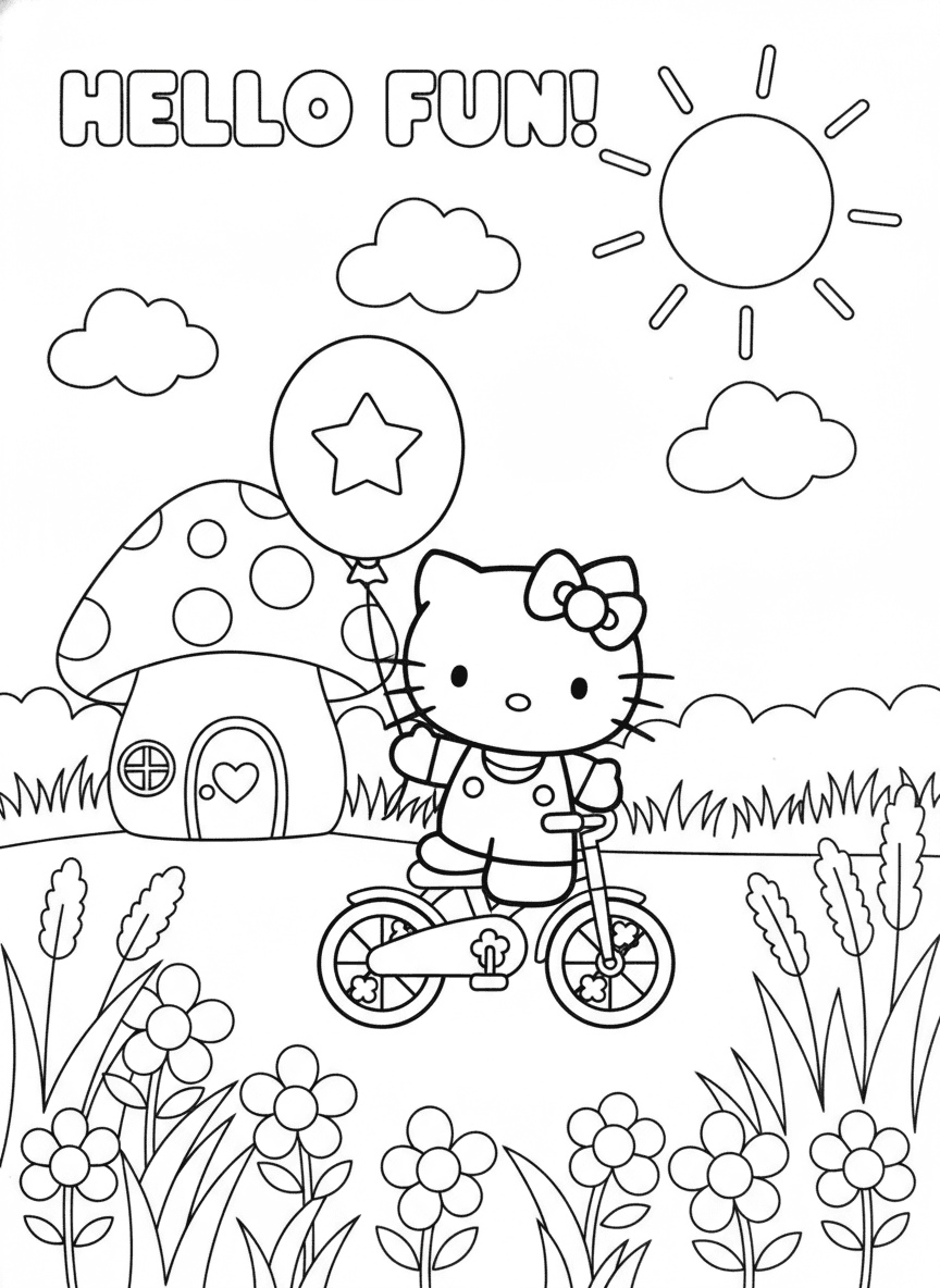 Hello Kitty Kids Coloring Page — free printable coloring page