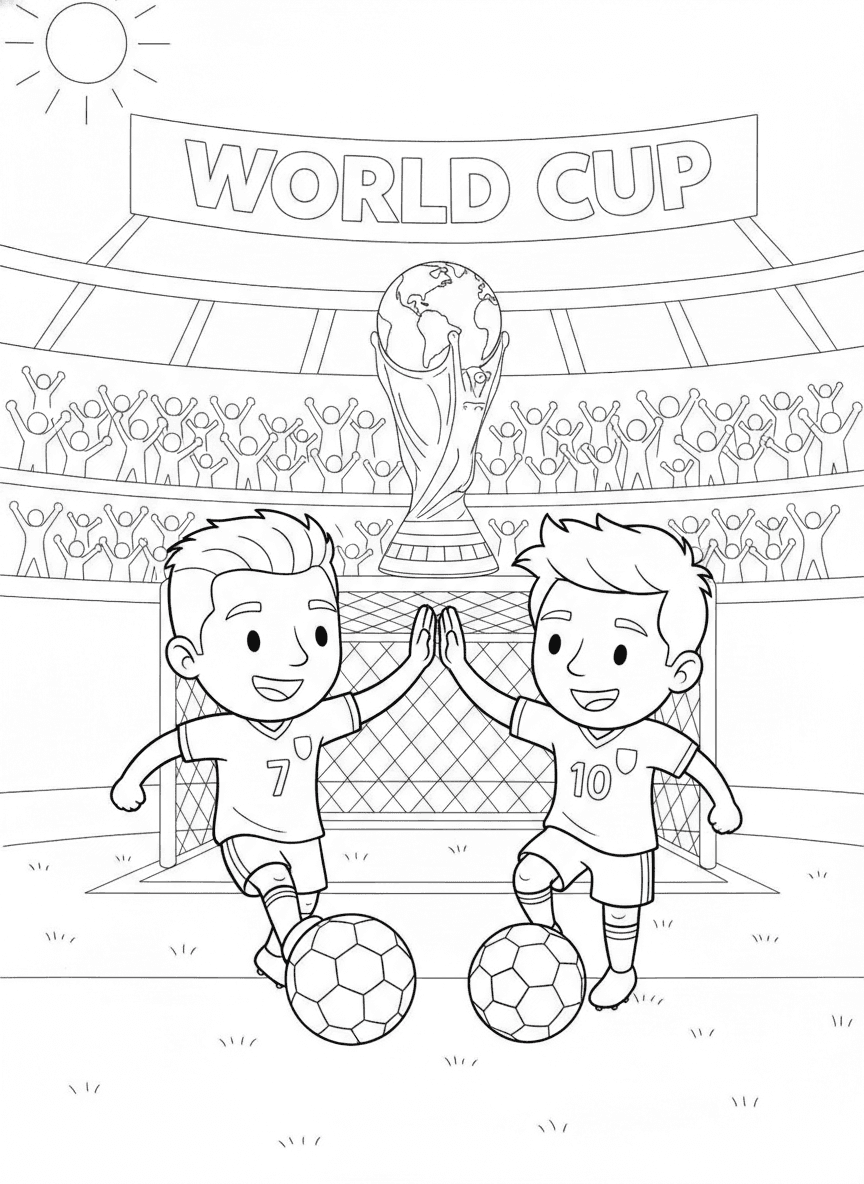 Ronaldo and Messi World Cup Coloring Page — free printable coloring page