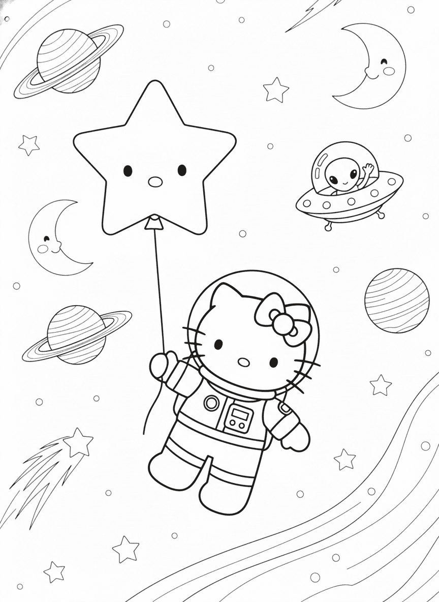 Hello Kitty Space Coloring Page — free printable coloring page