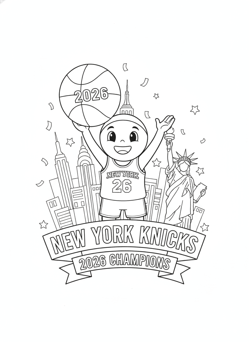 New York Knicks 2026 Champions Coloring Page — free printable coloring page