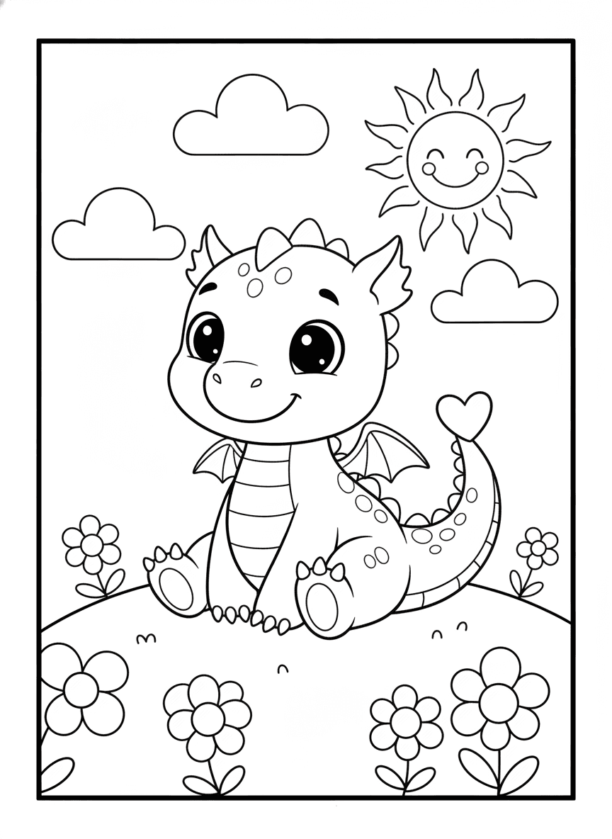 Cute Dragon Coloring Page — free printable coloring page
