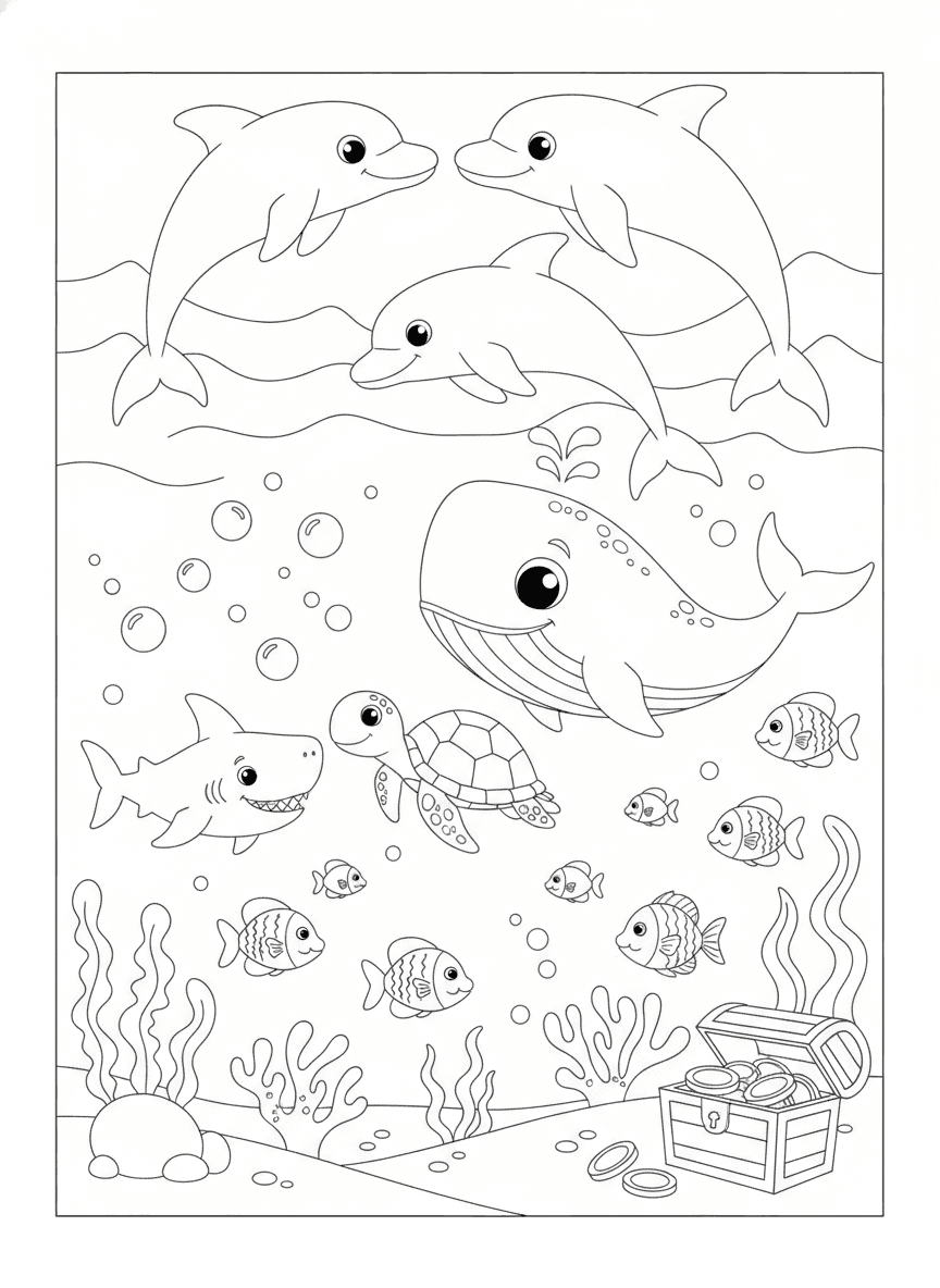 Ocean Animals Coloring Page — free printable coloring page