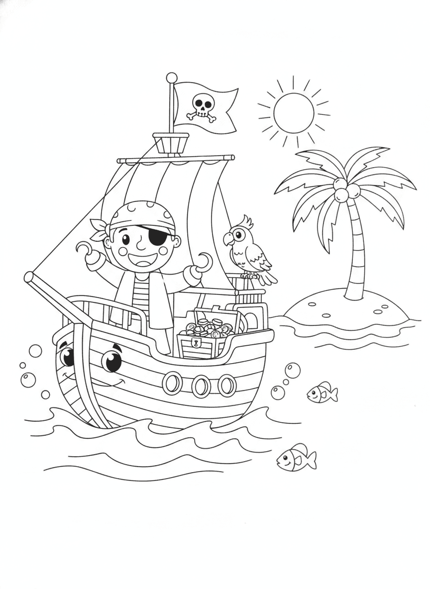 Fun Pirate Ship Coloring Page — free printable coloring page