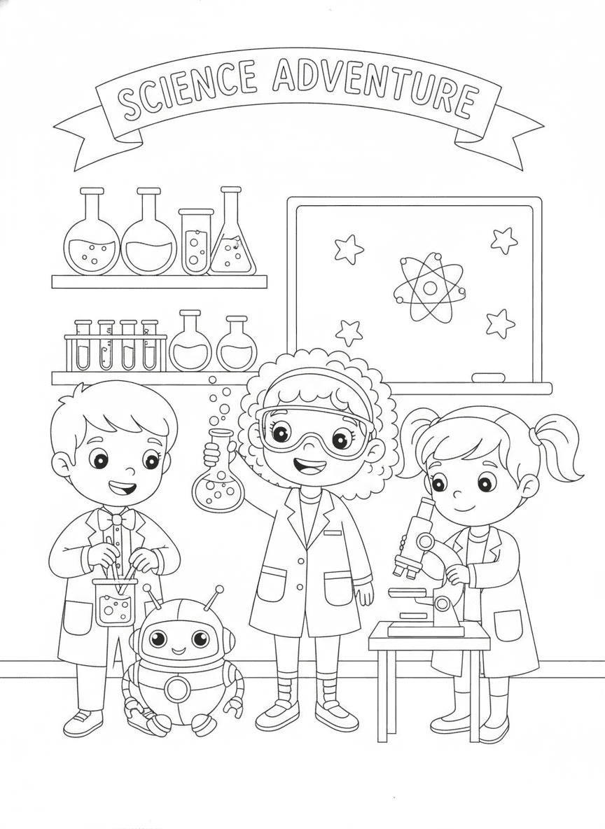 Little Scientists Coloring Page — free printable coloring page