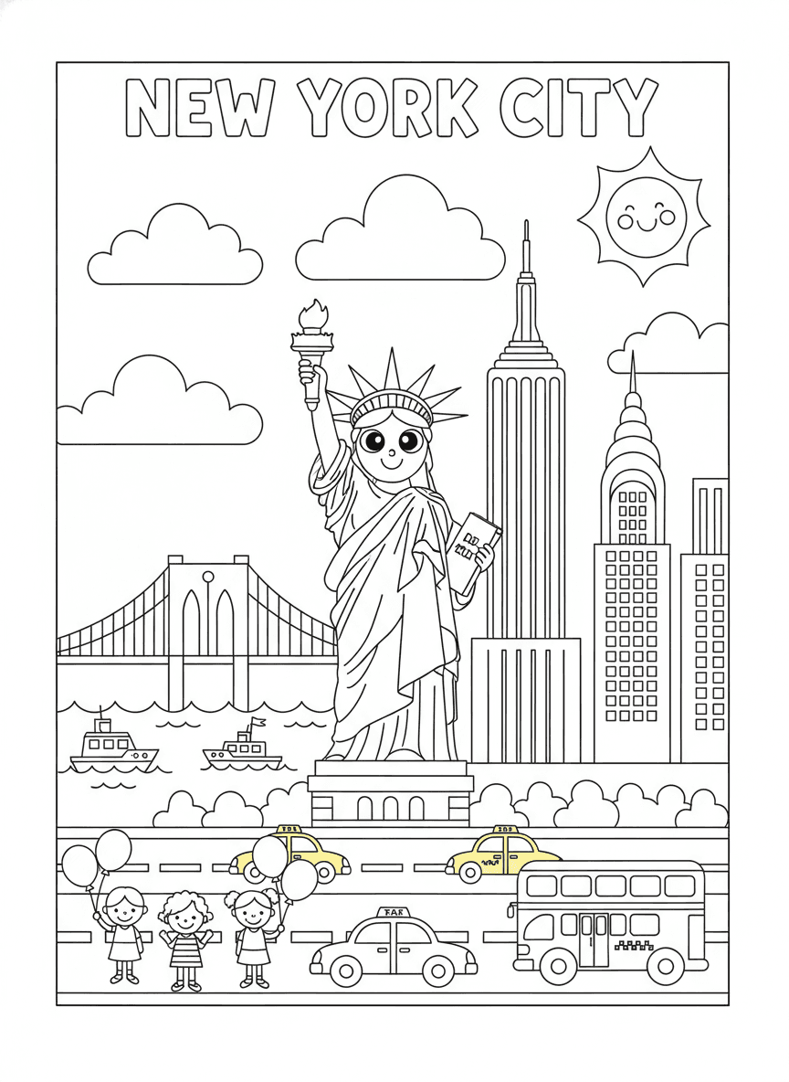 New York City Skyline Coloring Page — free printable coloring page