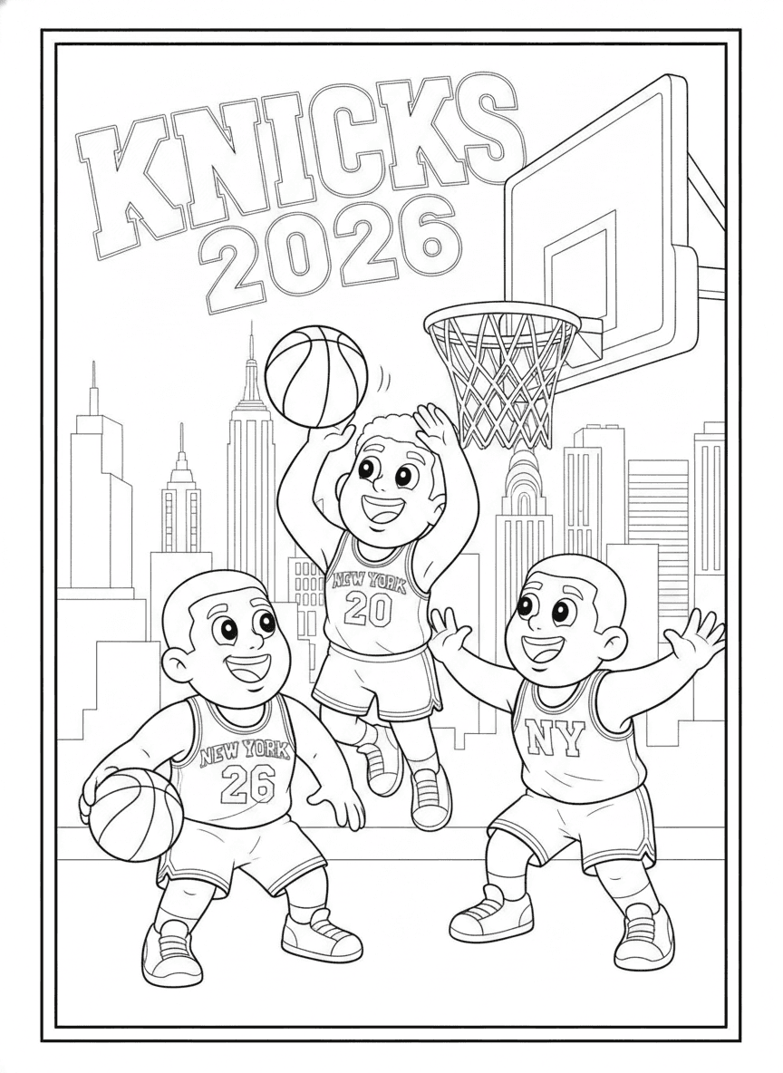 New York Knicks 2026 Game Coloring Page — free printable coloring page