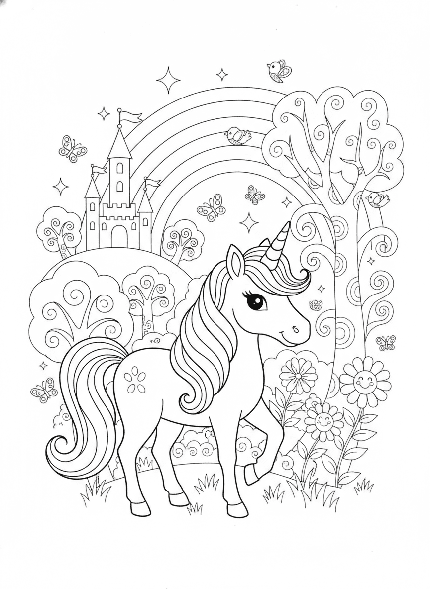 Magical Unicorns Coloring Page — free printable coloring page